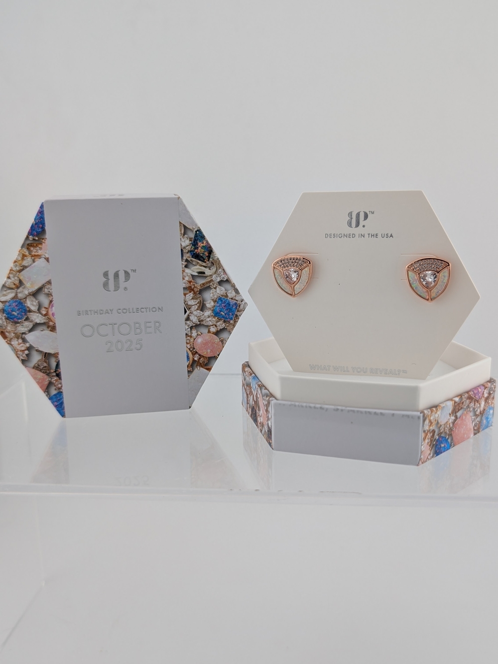 October Birthday Rose Gold Triangle Crystal Stud Earrings